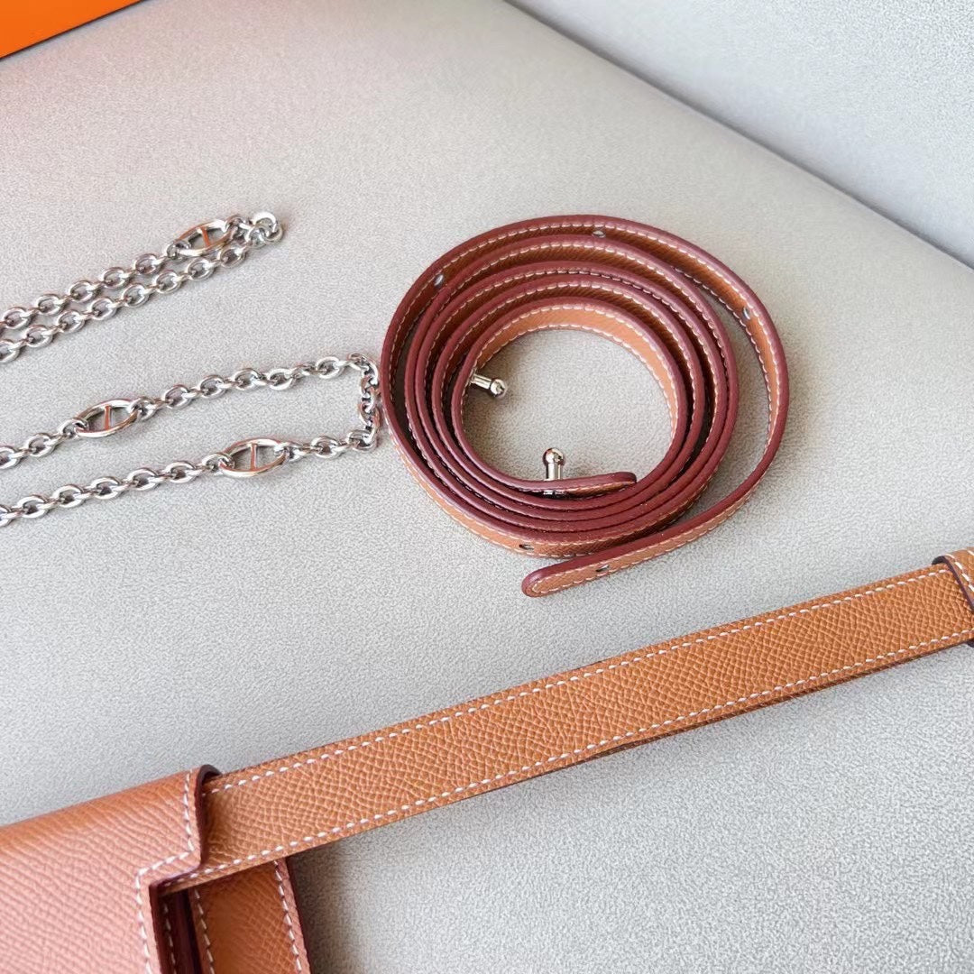 hm kelly belt 18mm with kelly pocket brown epsom silver hardware