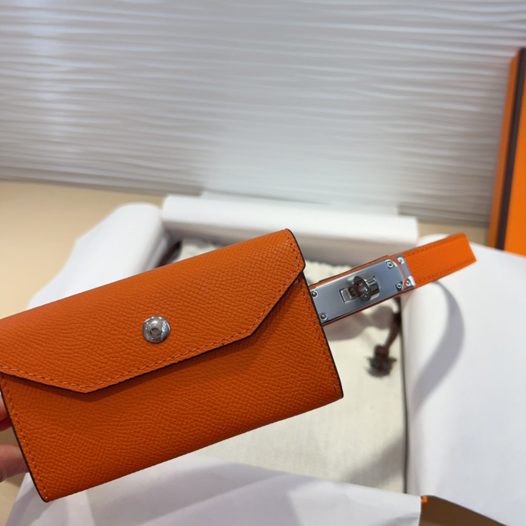 HM KELLY POCKET 18MM BELT ORANGE LEATHER SILVER HARDWARE