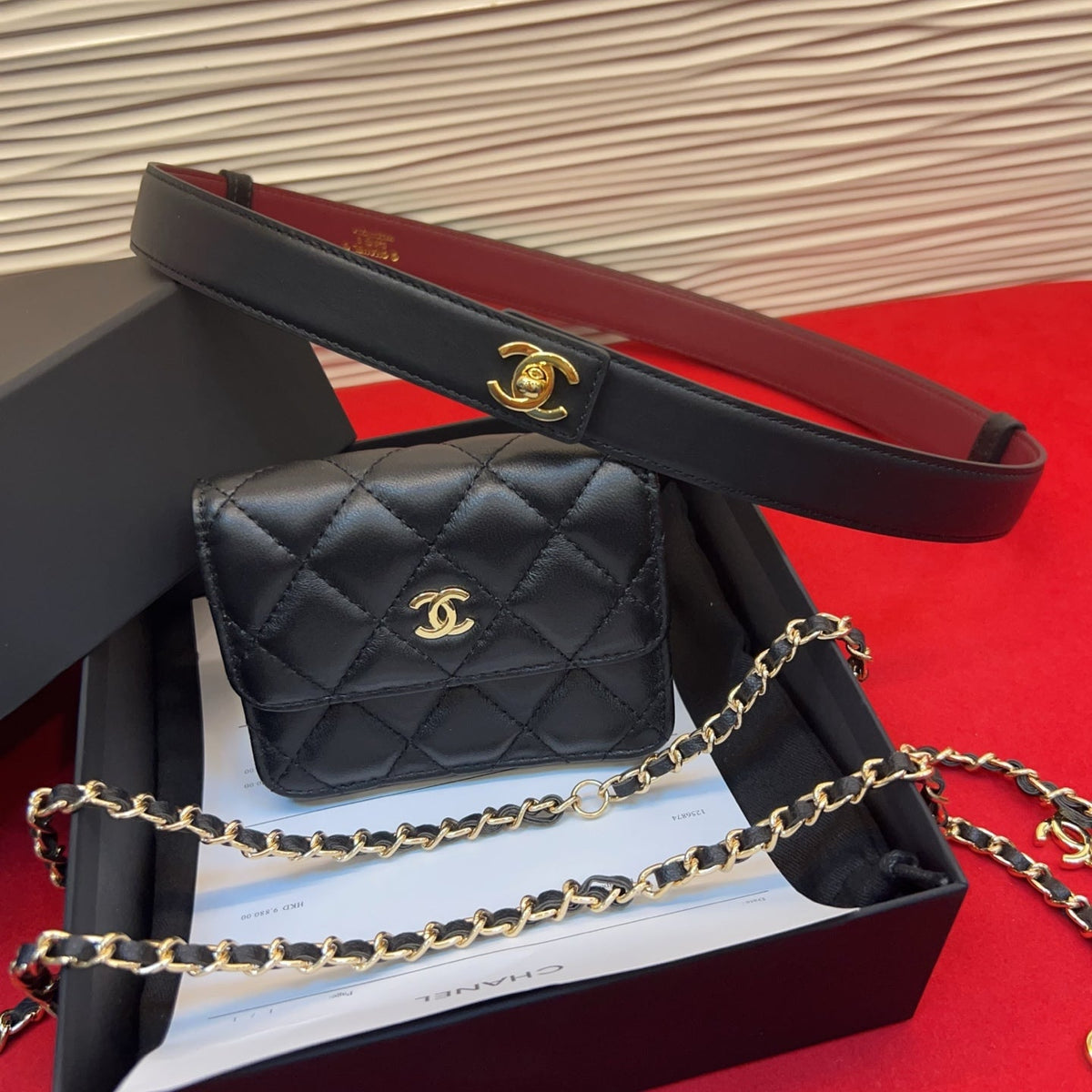 Chanel 2026 Quilted Belt Bag 25mm Black Lambskin