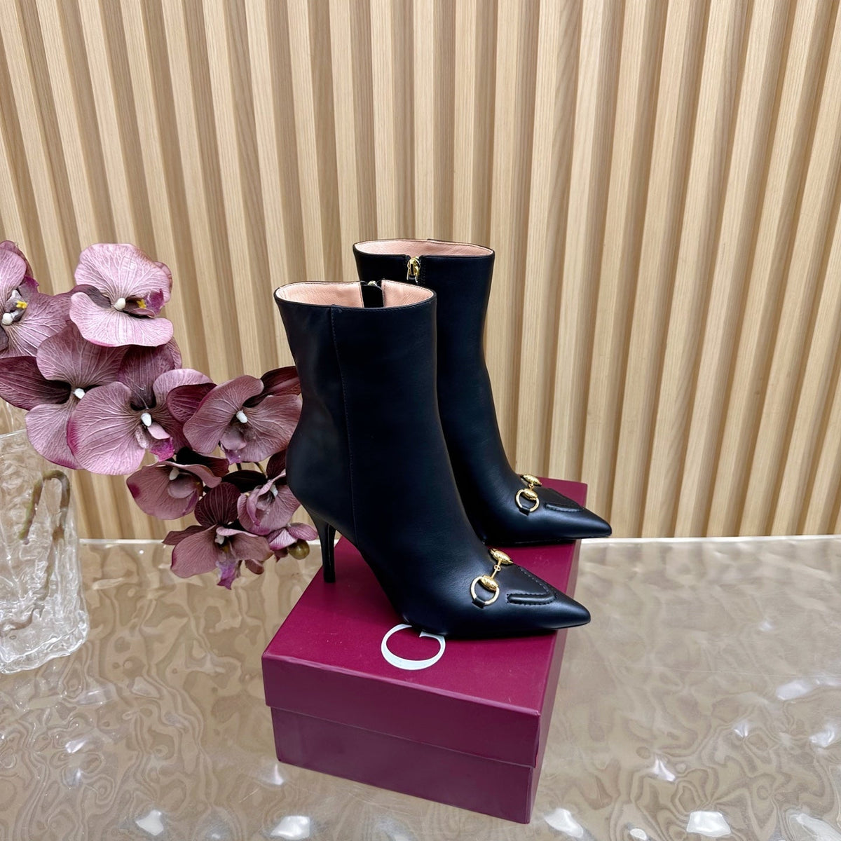 Gucci 2025 Thick-heeled Square-toed Ankle Boots Black Sheepskin 498069