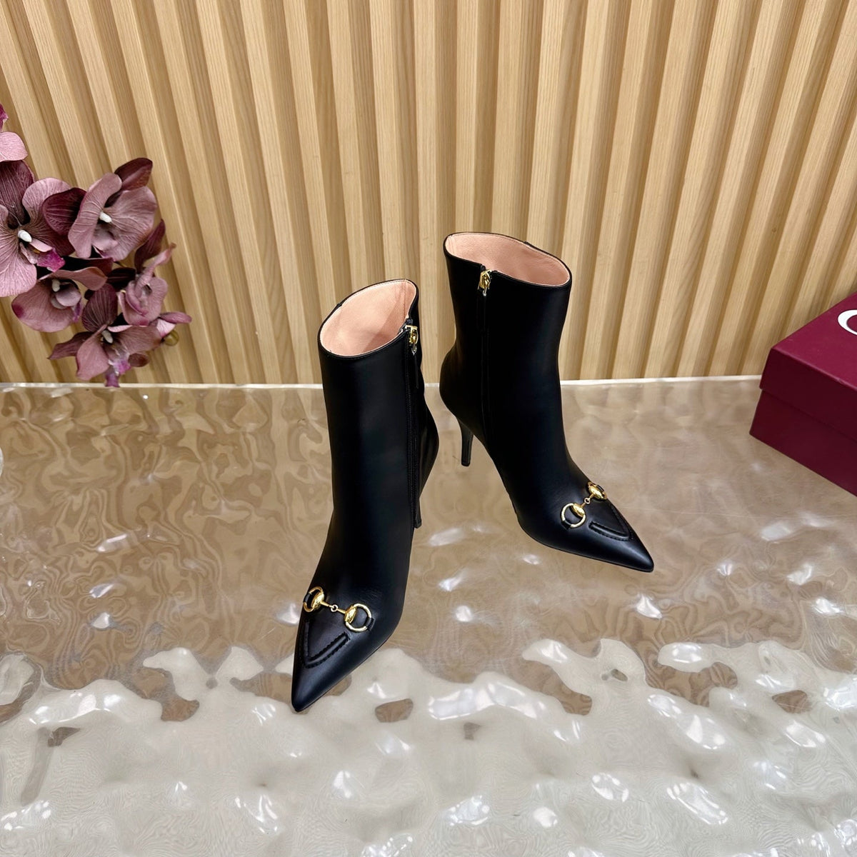 Gucci 2025 Thick-heeled Square-toed Ankle Boots Black Sheepskin 498069
