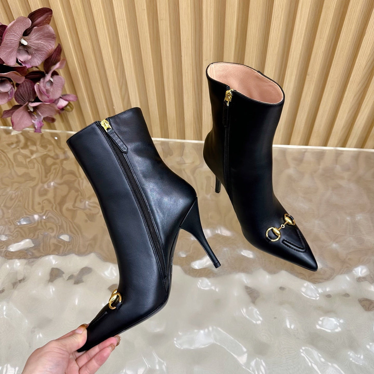 Gucci 2025 Thick-heeled Square-toed Ankle Boots Black Sheepskin 498069