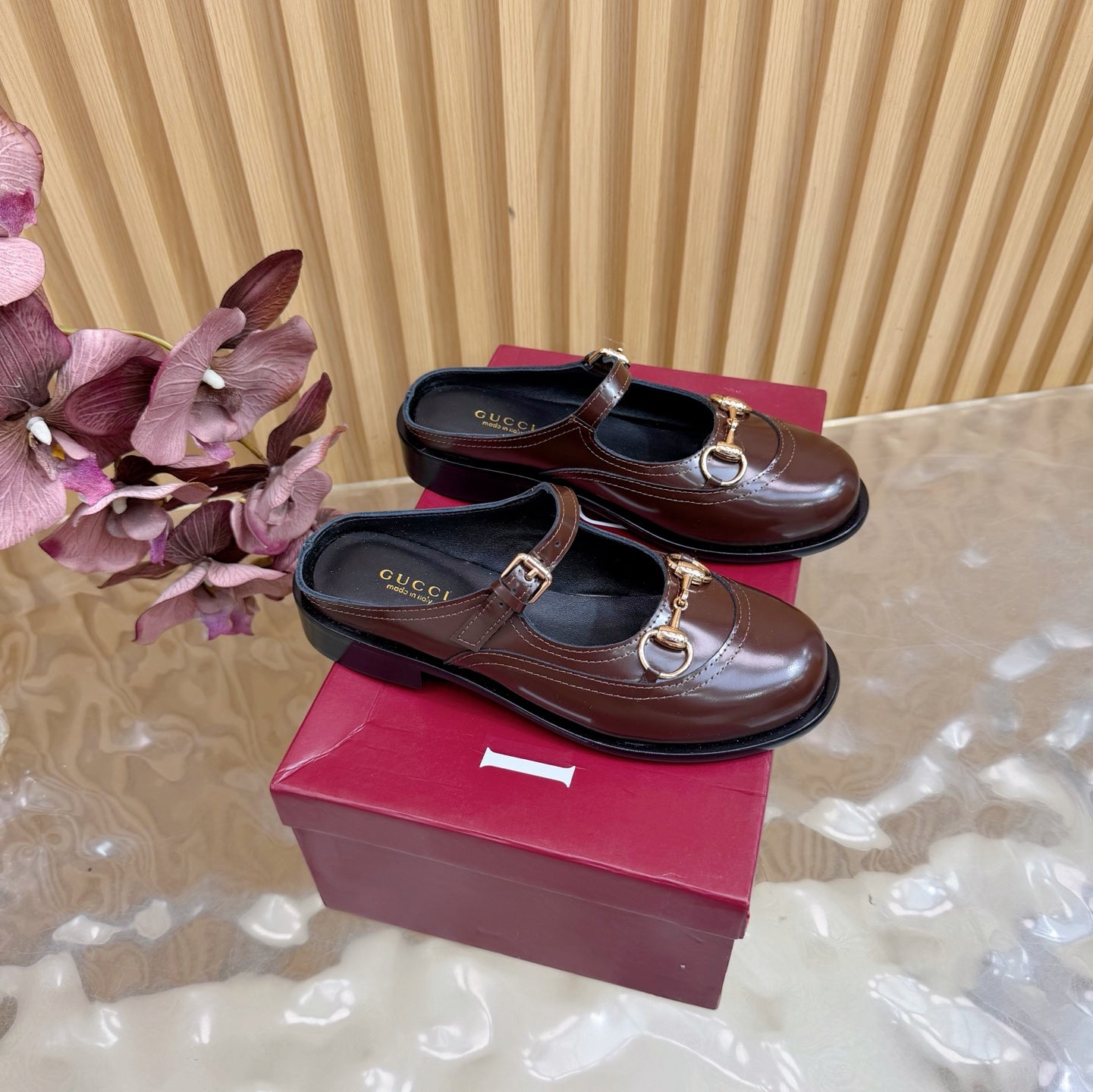 GG 26 Mule Dark Brown Beaded Sheepskin 589457