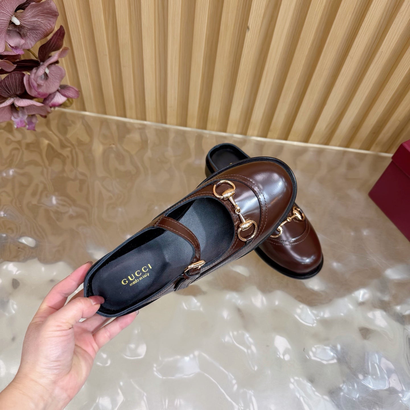 GG 26 Mule Dark Brown Beaded Sheepskin 589457