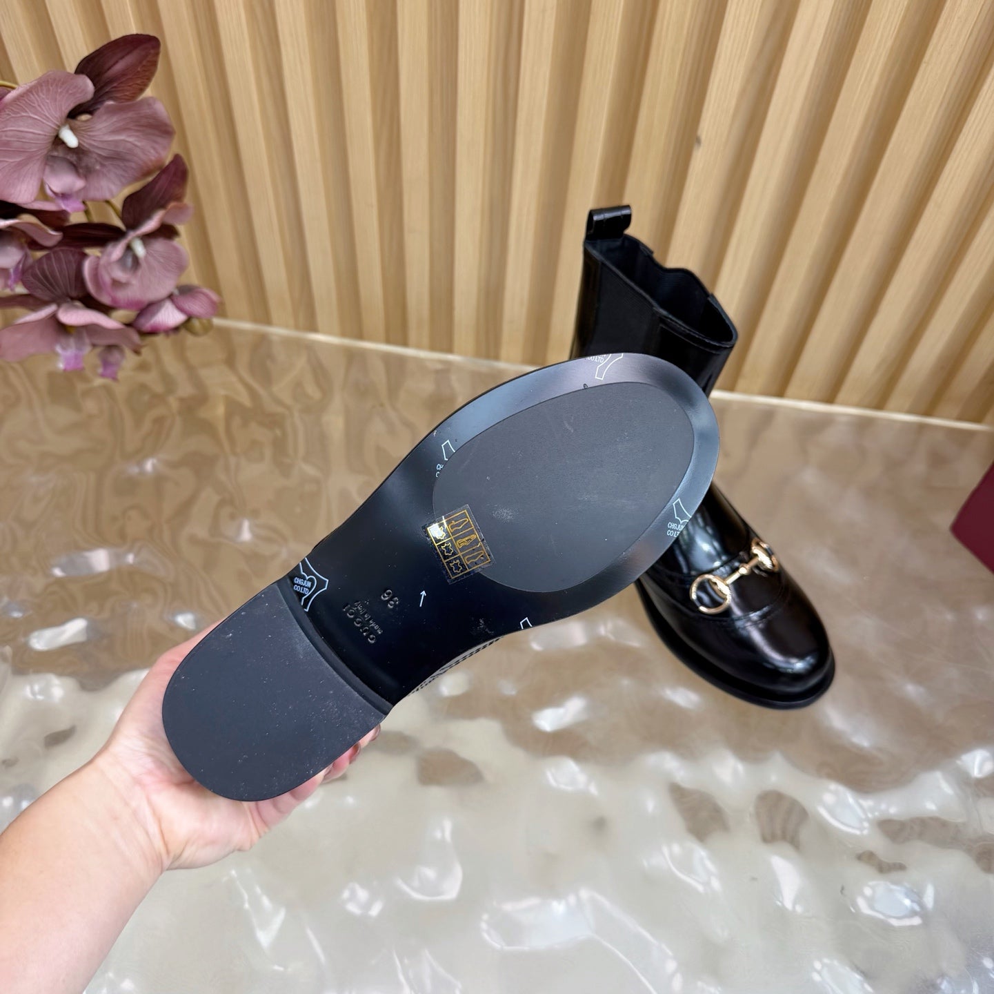 GG 26 Horsebit Martens Boots Black Sheepskin 589466