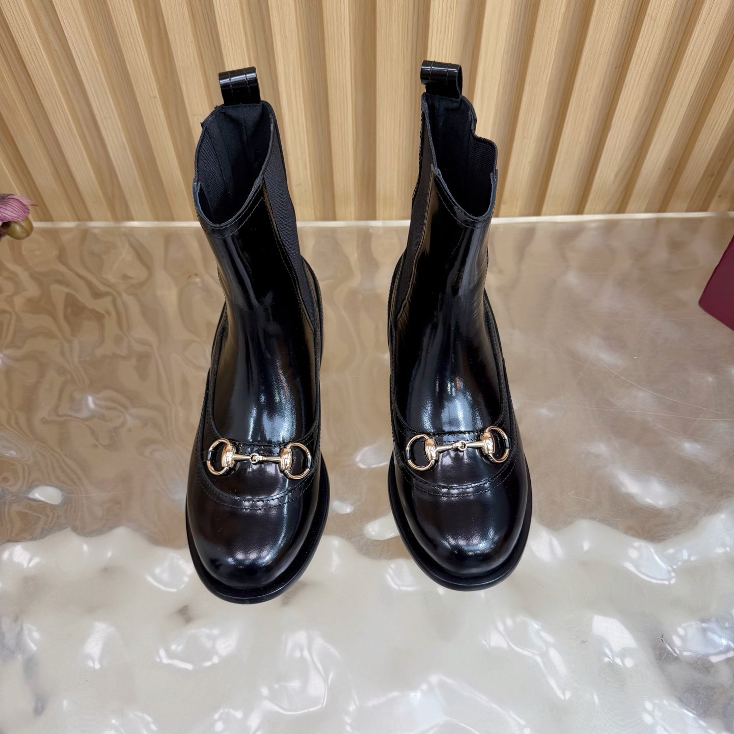 GG 26 Horsebit Martens Boots Black Sheepskin 589466