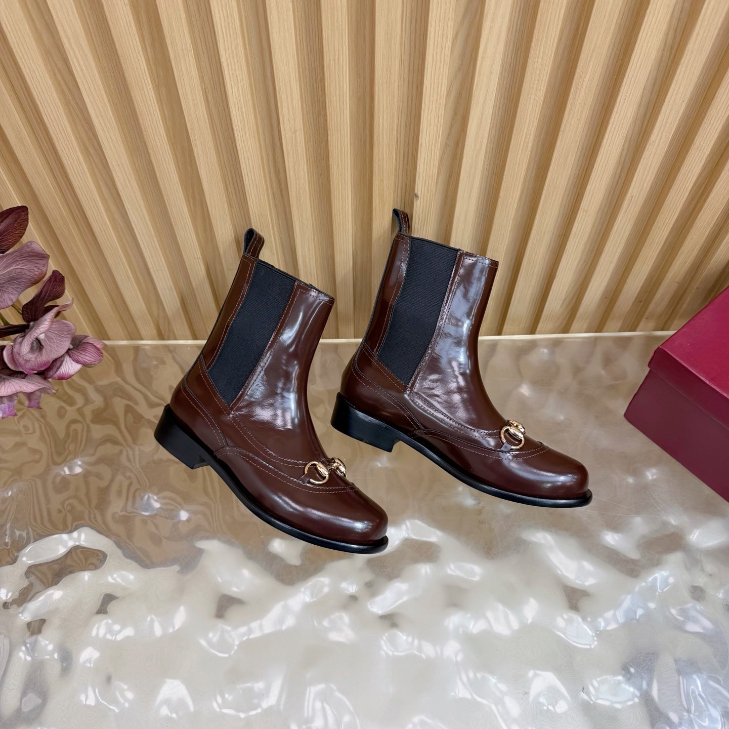 GG 26 Horsebit Martens Boots Glossy Brown Sheepskin 589467