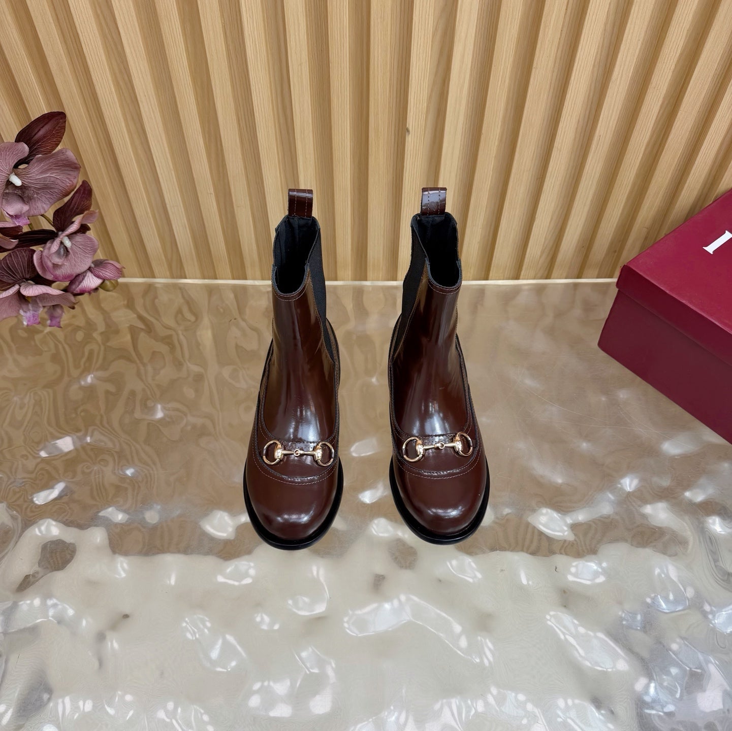 GG 26 Horsebit Martens Boots Glossy Brown Sheepskin 589467