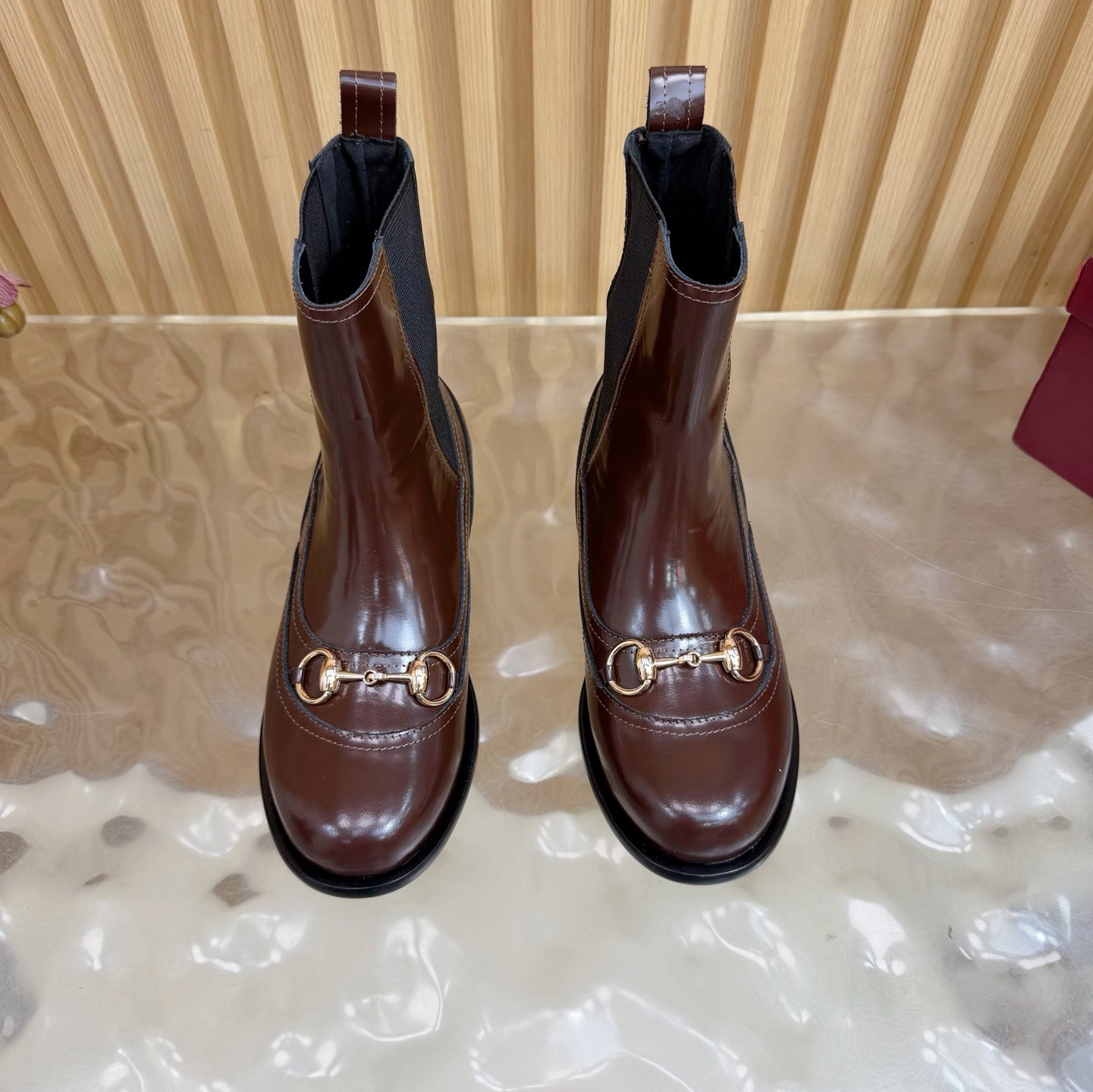 GG 26 Horsebit Martens Boots Glossy Brown Sheepskin 589467