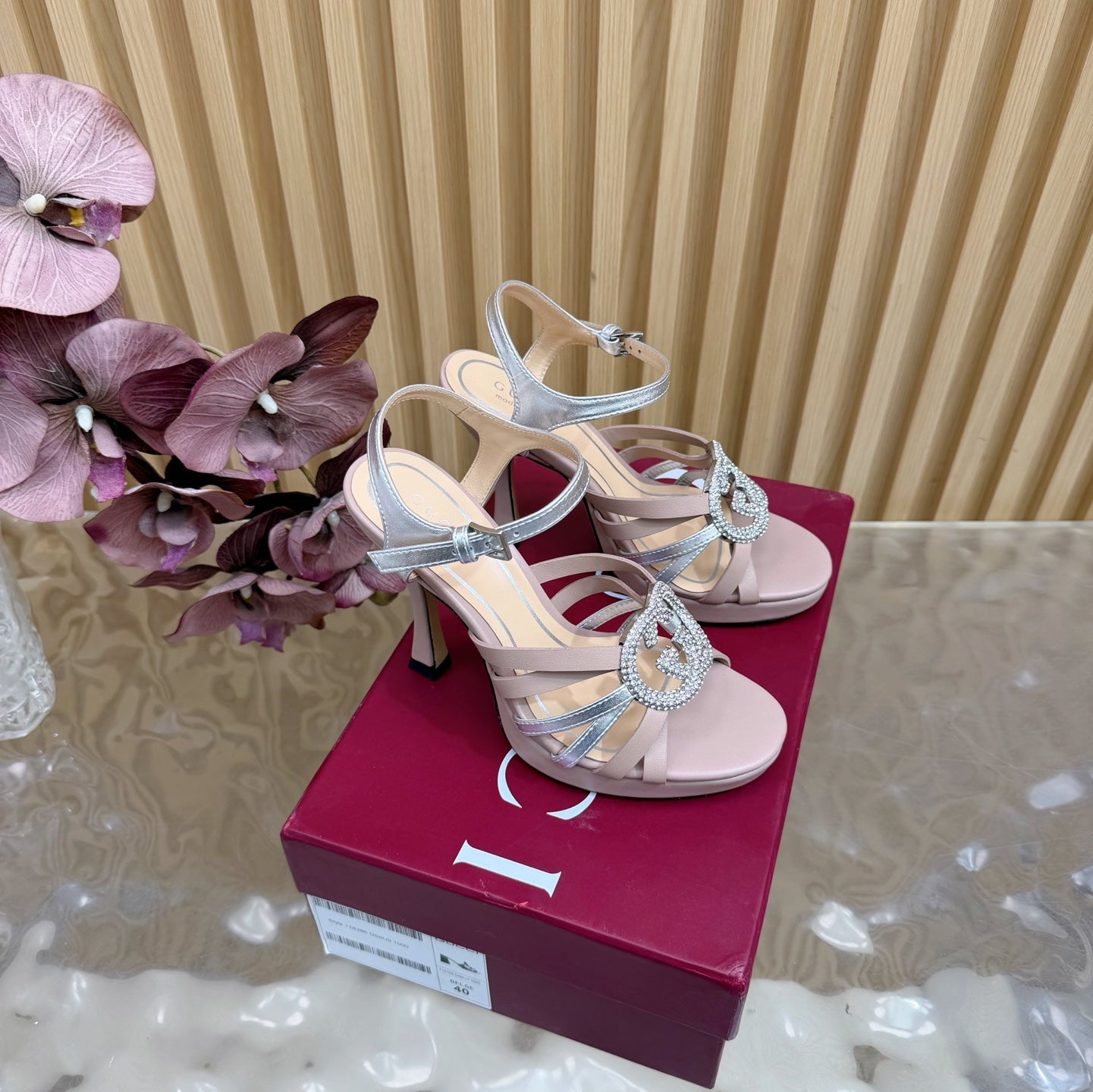 GG 26 High-Heeled Platform Sandals 105 Blush Pink Cowhide 589497