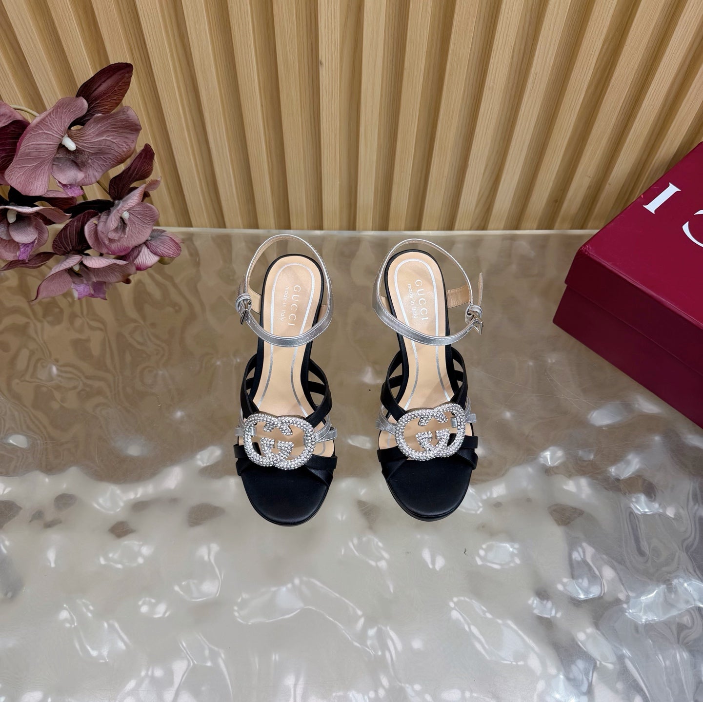 GG 26 High-Heeled Platform Sandals 105 Black Cowhide 589501