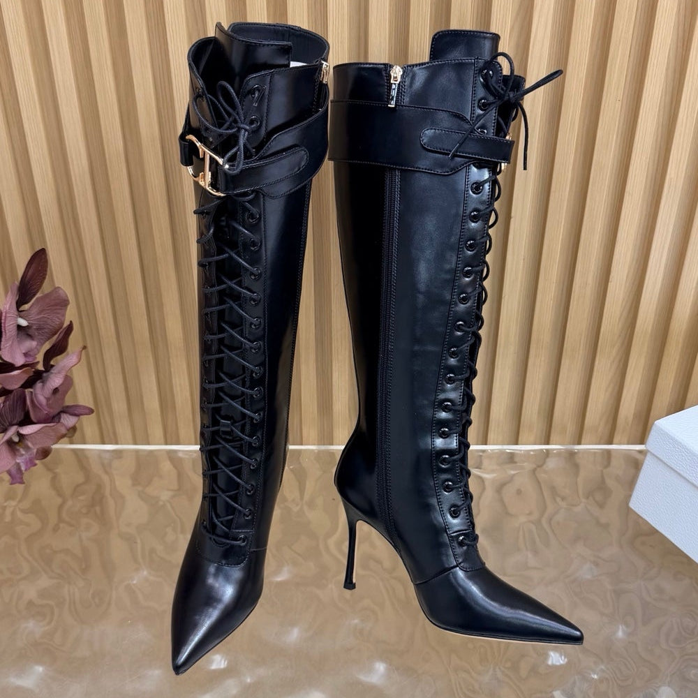 Dior 2026 Knee-High Boots 80mm Black Cowhide 956005