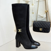 Chanel 2026 Double C Knee-High Boots 80mm Suede Leather 188646
