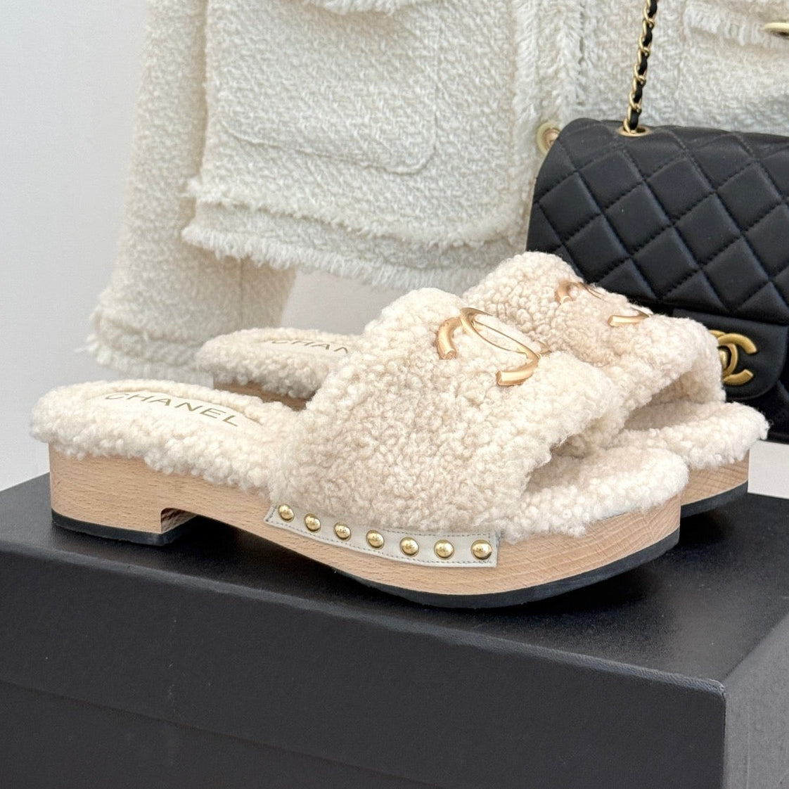 Chanel 2026 Wood Thick-Soled Sandals Wool 188607