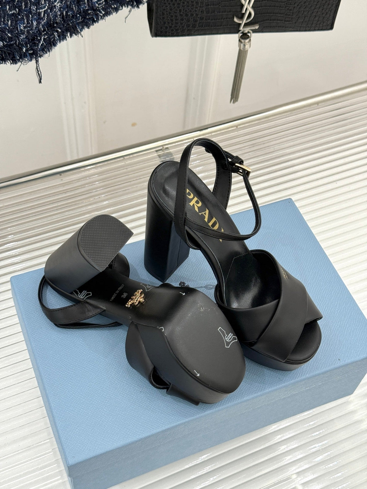 Prada 2026 Crisscross Platform Sandals 13cm Suede Leather 174856