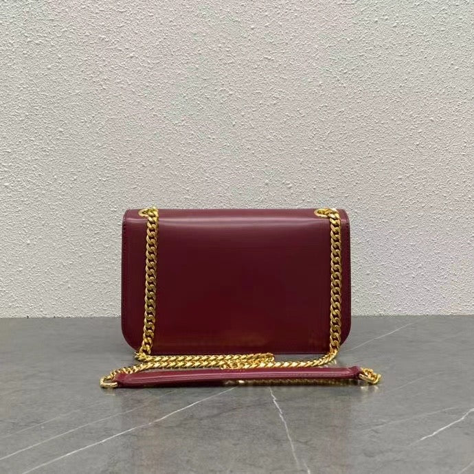 Celine 2026 Medium Bag 23cm Triomphe Frame Burgundy Shiny Calfskin