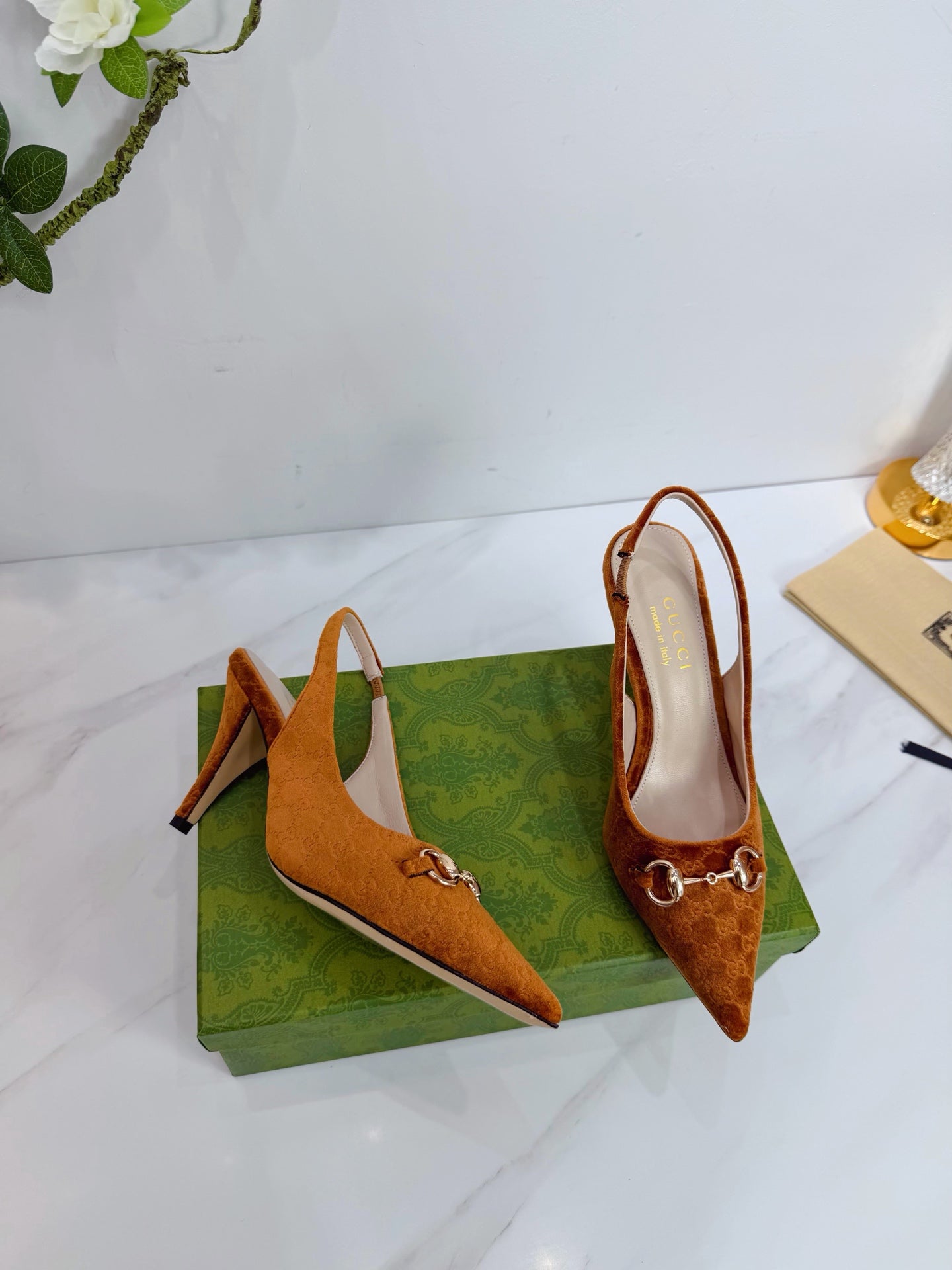 GG 26 Slingback Camel Brown Velvet 592421