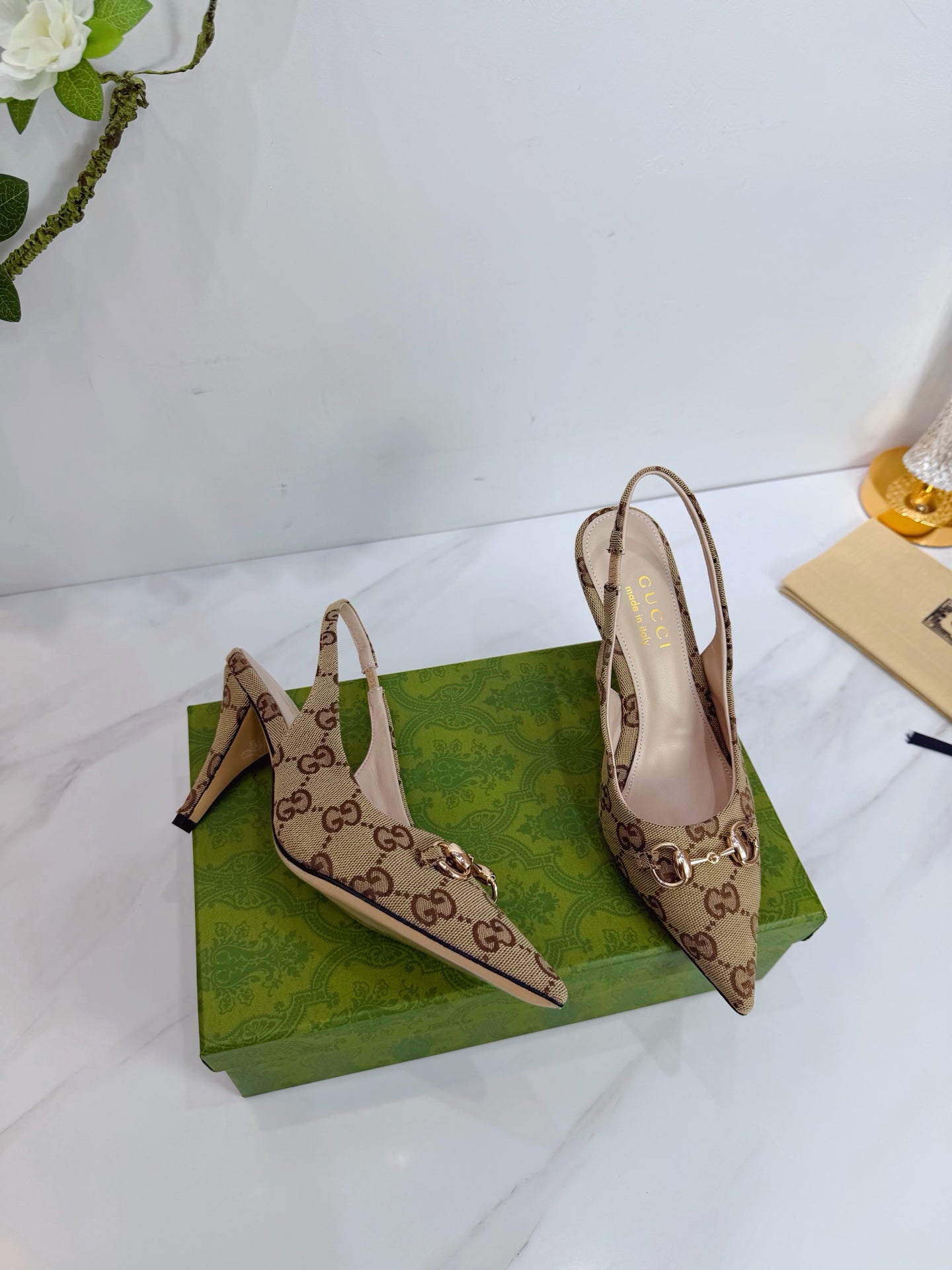GG 26 Slingback Beige Brown Fabric 592422