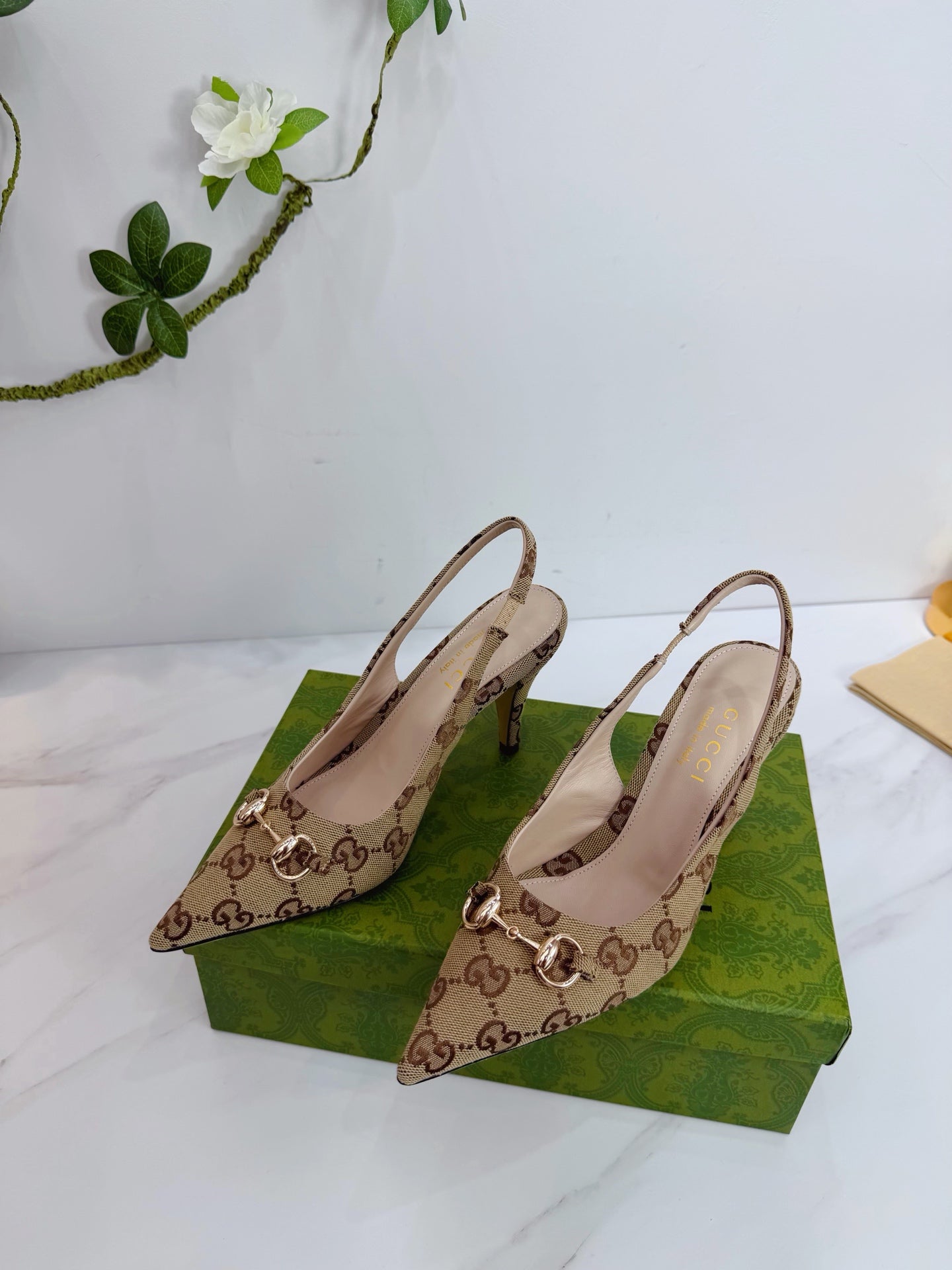 GG 26 Slingback Beige Brown Fabric 592422