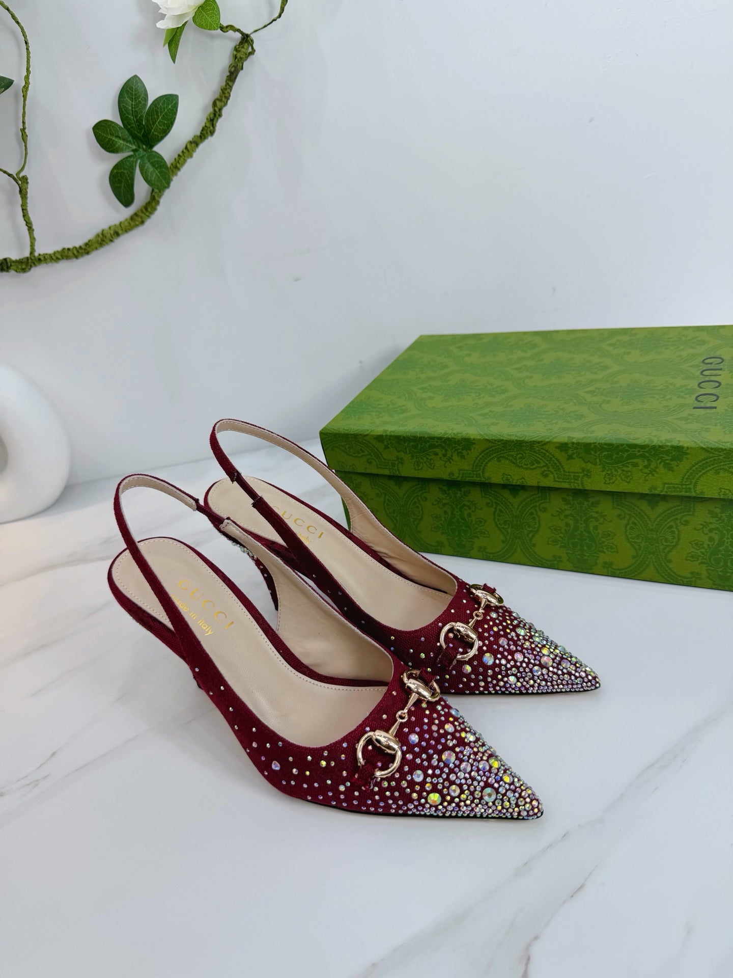 GG 26 Slingback Rhinestones Dark Red Fabric 592424