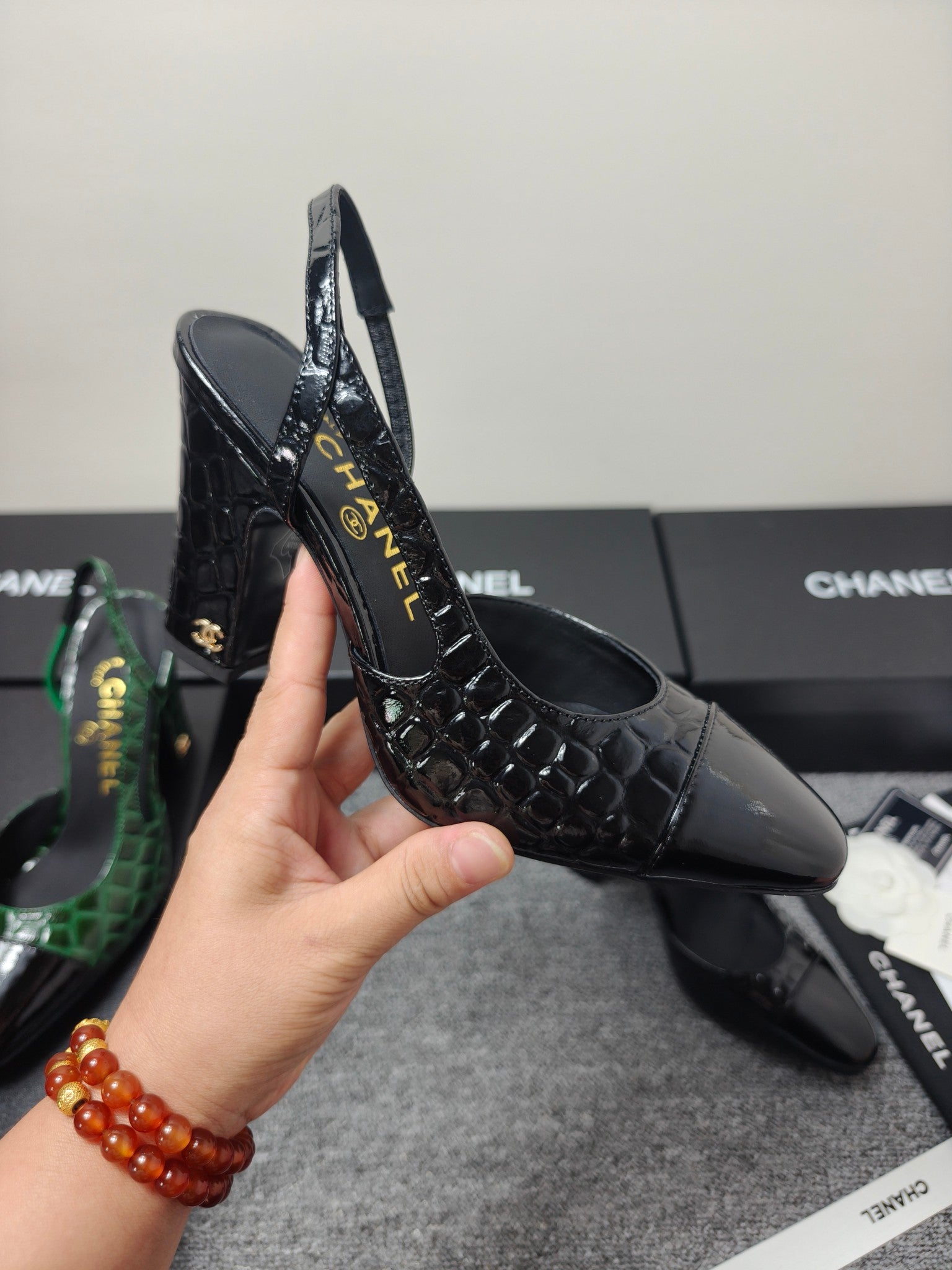 Chanel 2026 Crocodile Empossed Slingback Glossy Calfskin 855982