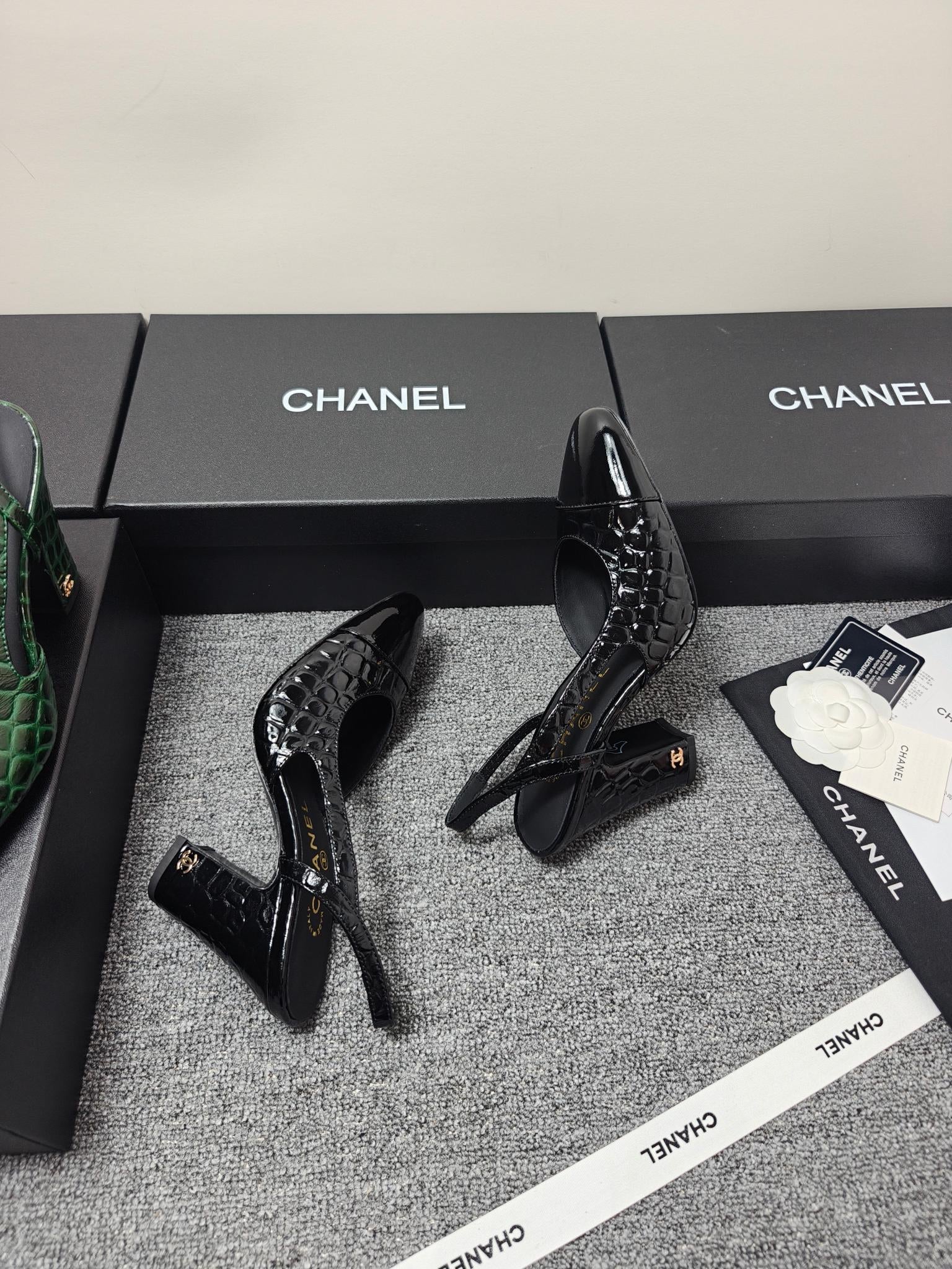 Chanel 2026 Crocodile Empossed Slingback Glossy Calfskin 855982