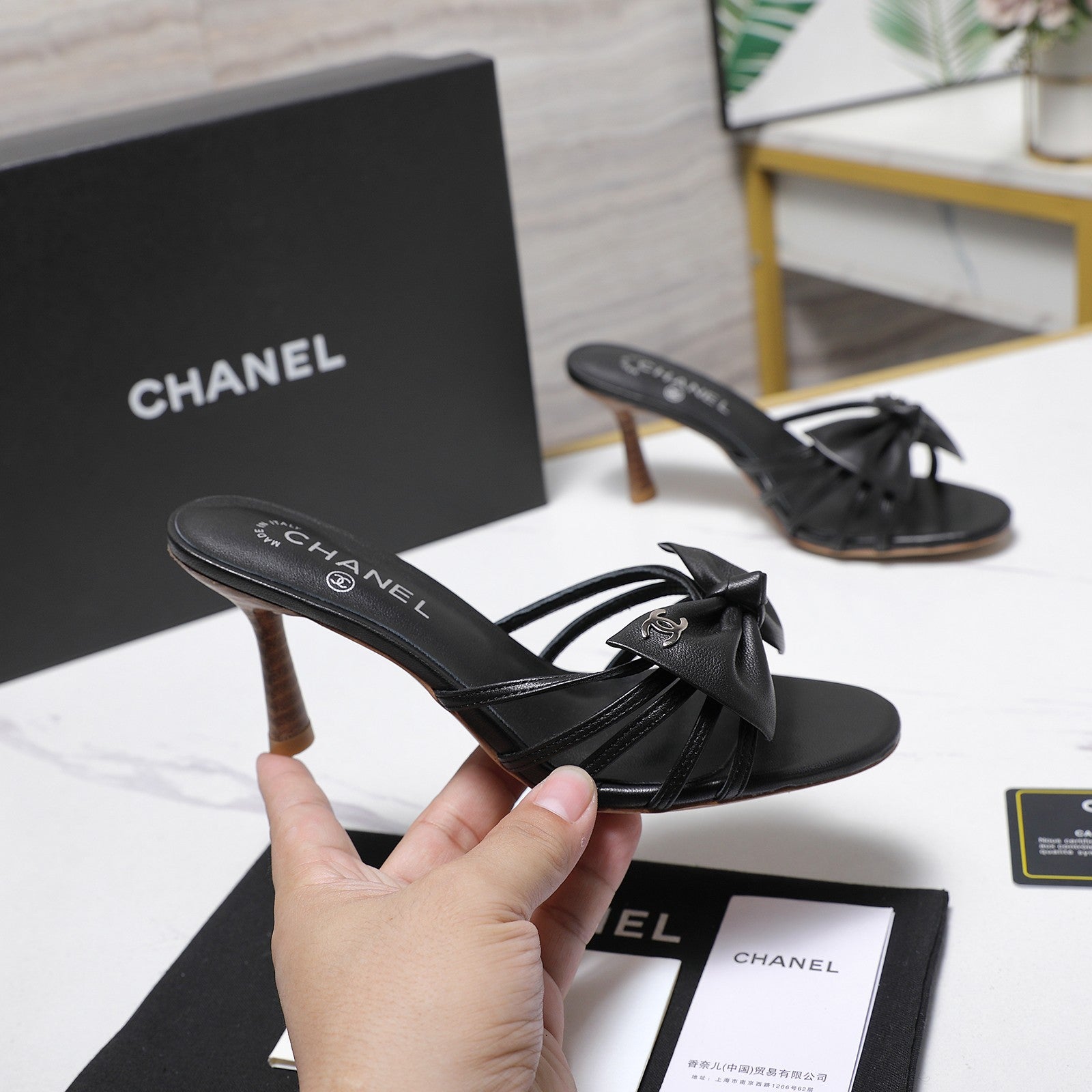 Chanel 2026 High-heeled Sandals With Delicate Bow 80mm Black Cowhide 758430