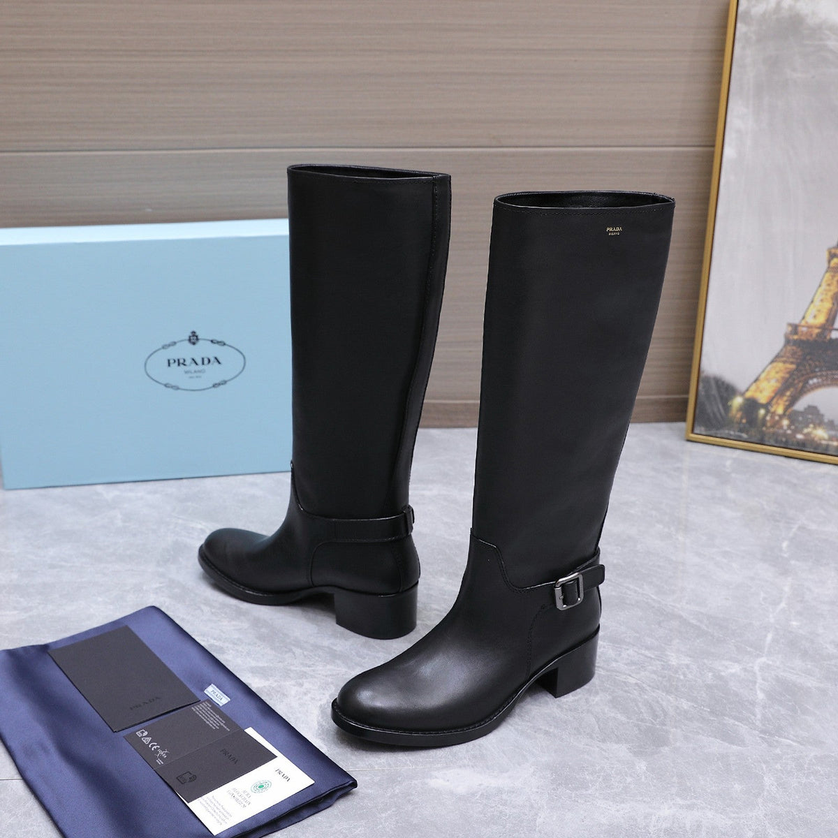Prada 2026 Buckle Knee-High Boots Cowhide 170687