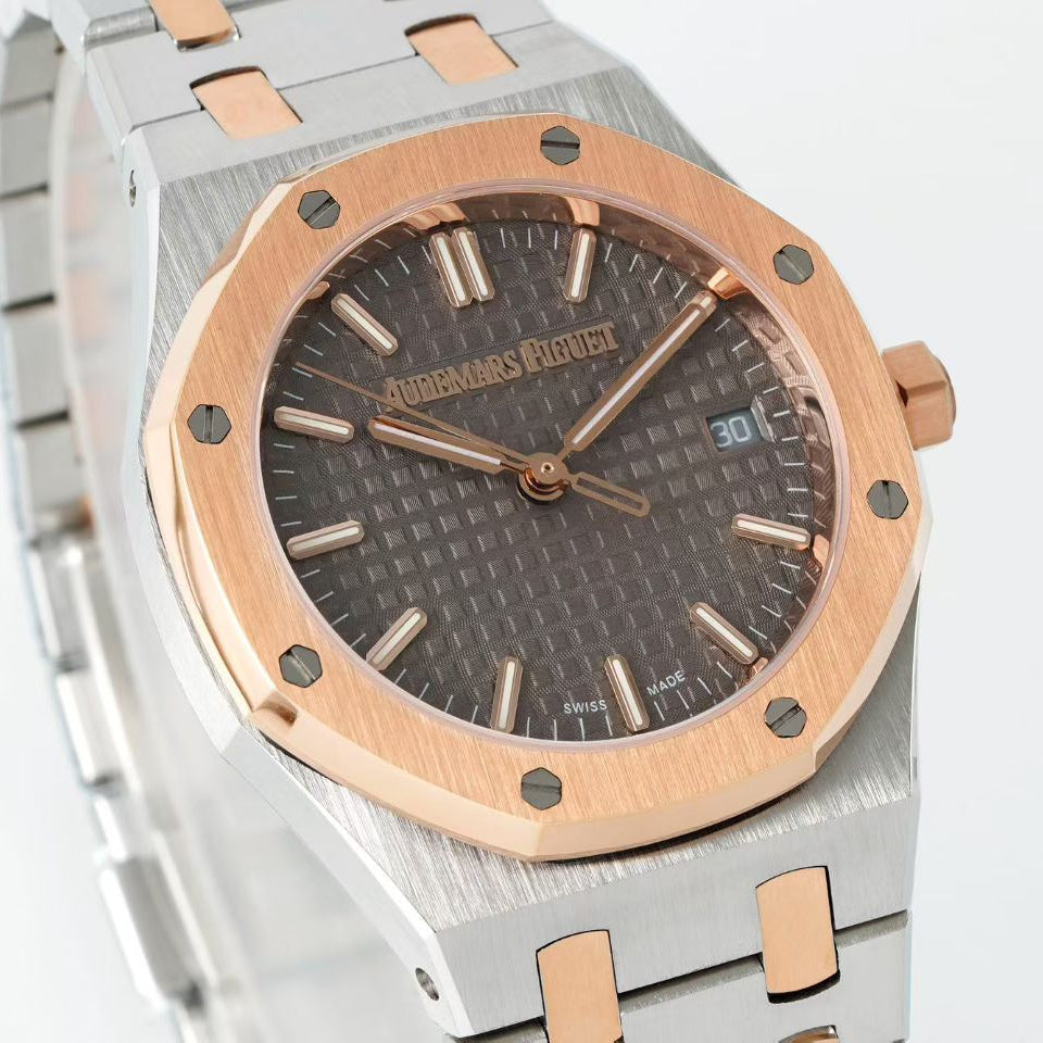 Audemars Piguet Royal Oak 34mm Sliver Case Brown Dial Pink Gold Steel