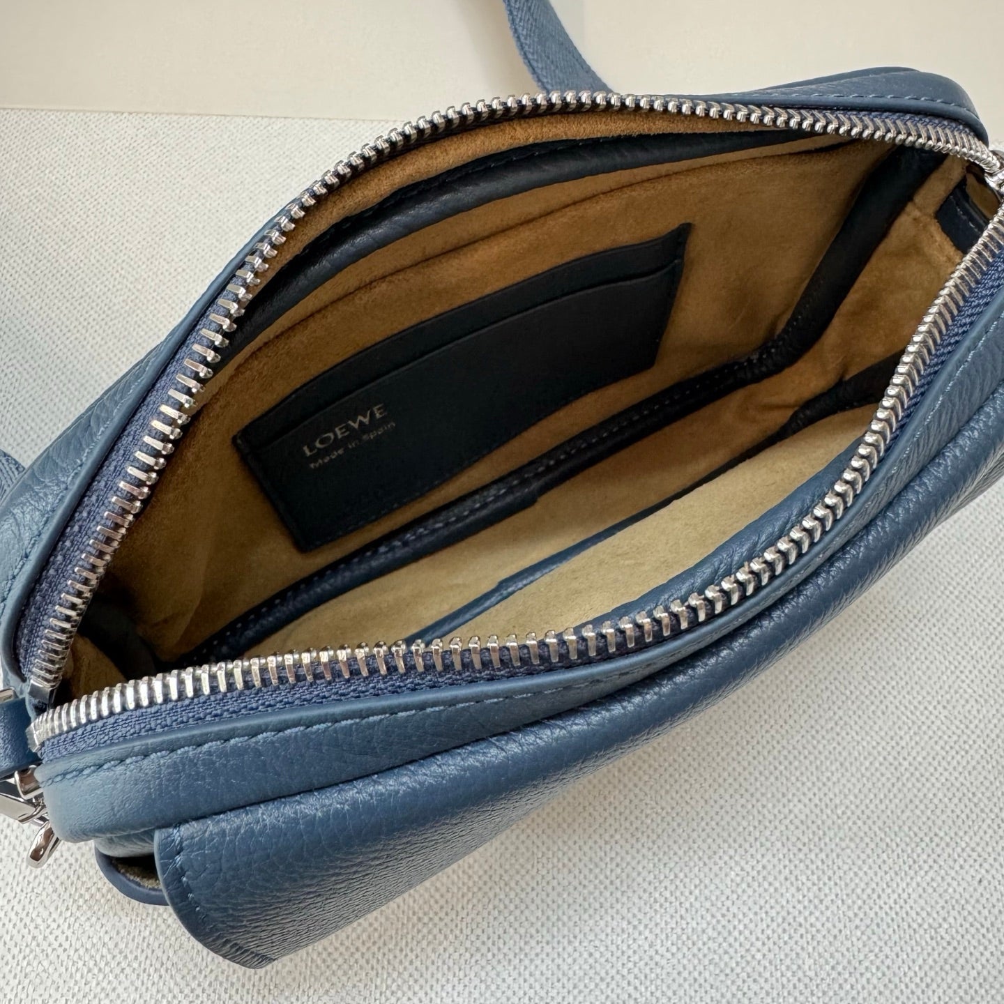 Loewe 2025 Small Pebble Messenger Bag Indigo Blue Grained Calfskin 274589