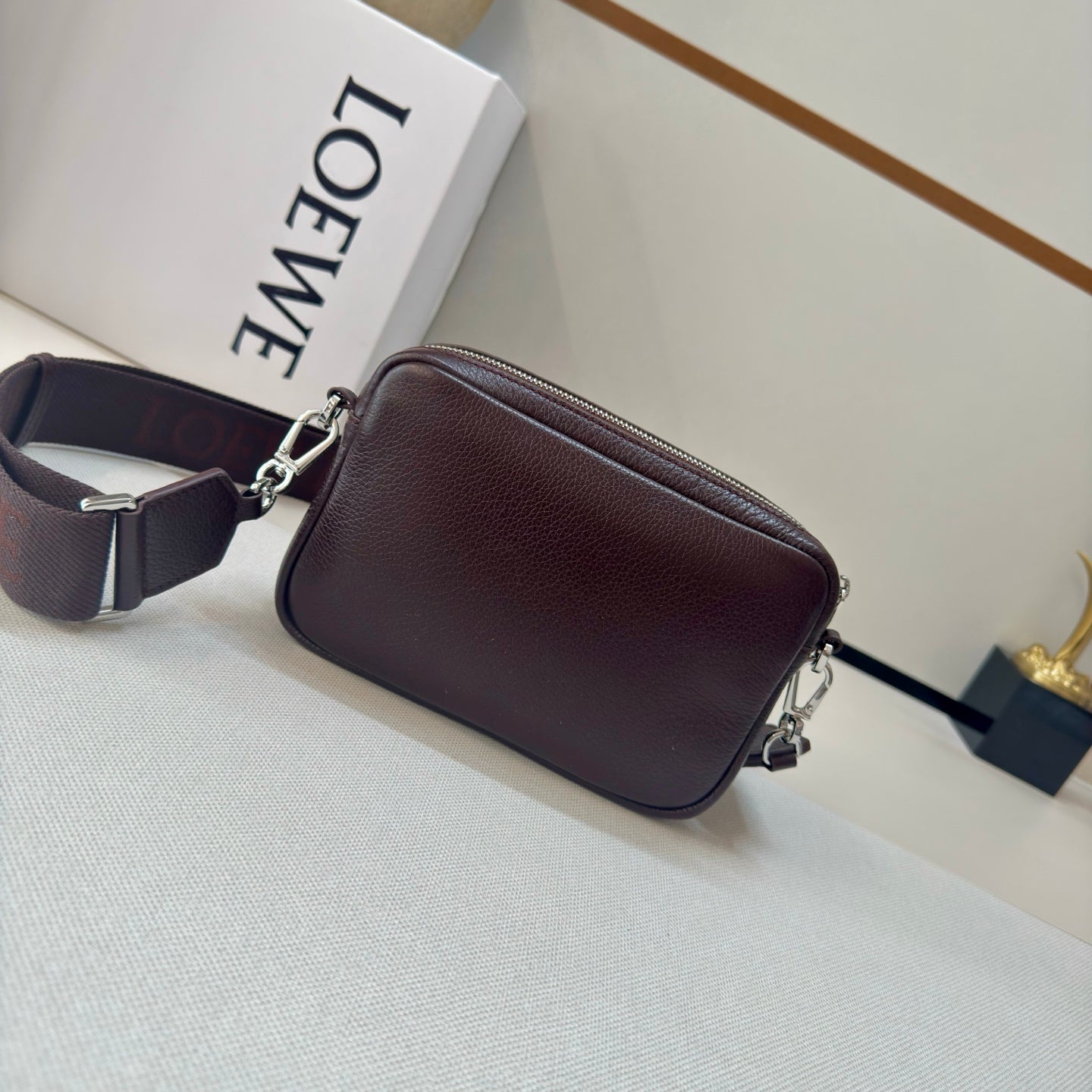 Loewe 2025 Small Pebble Messenger Bag Cinnabar Red Grained Calfskin 274595