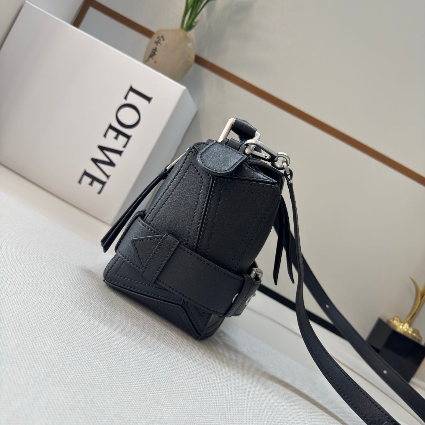 Loewe 2025 Puzzle Biker Bag Black Cowhide 274653