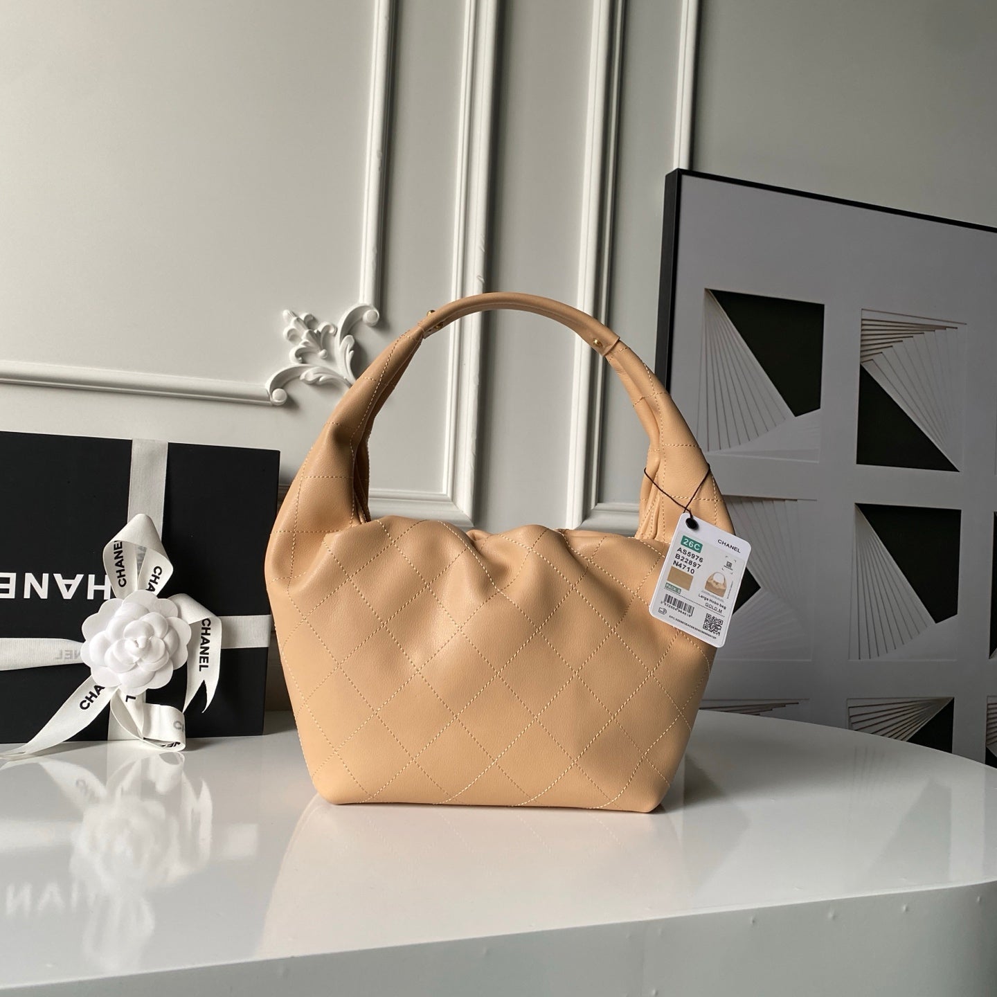 Chanel 2025 Hobo Bag 32cm Beige Calfskin 315839