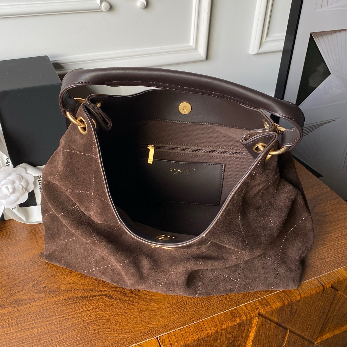 Chanel 2025 Hobo Bag 35cm Brown Suede 318243