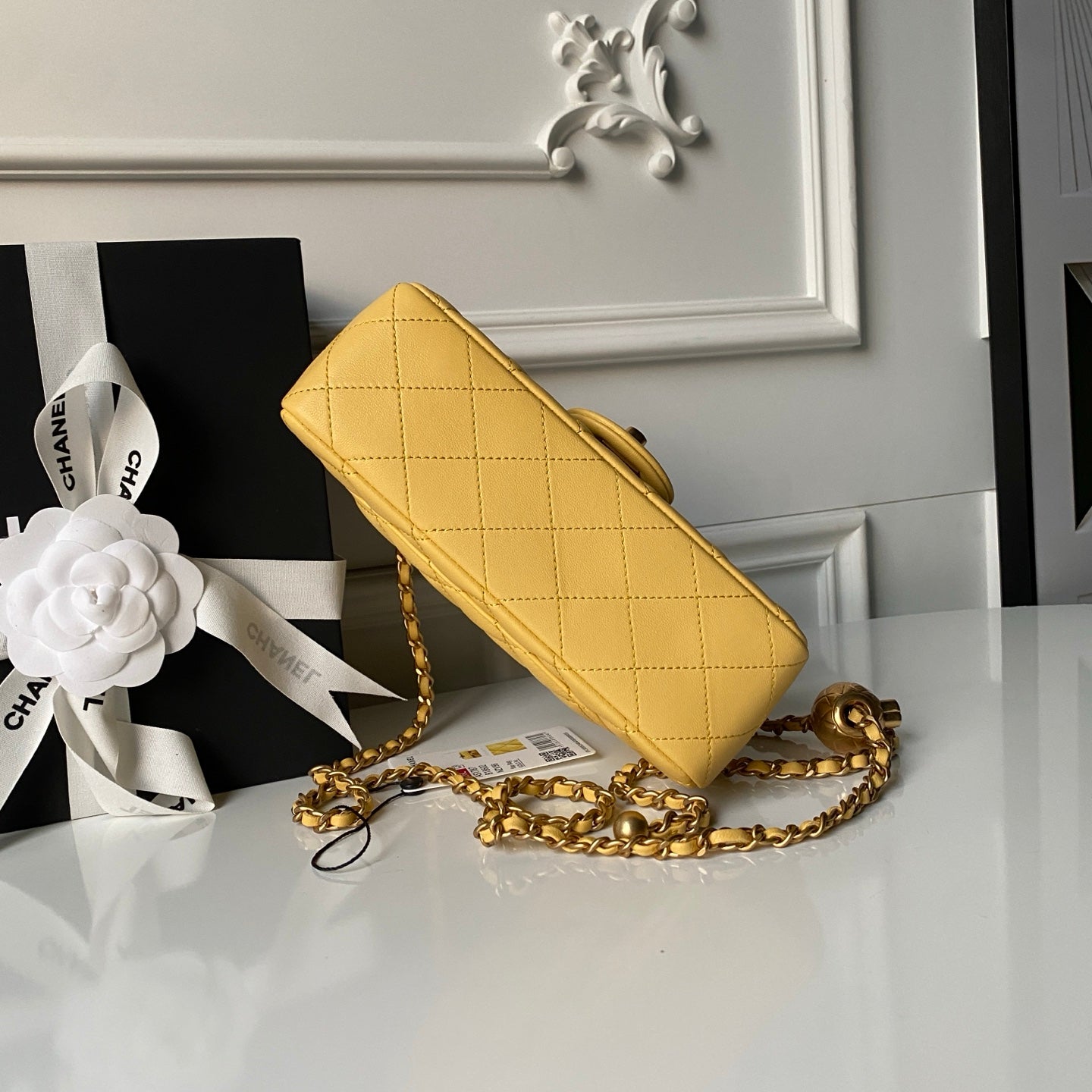 Chanel 25 Rectangular Pearl Crush Bag 20cm Yellow Lambskin 324811