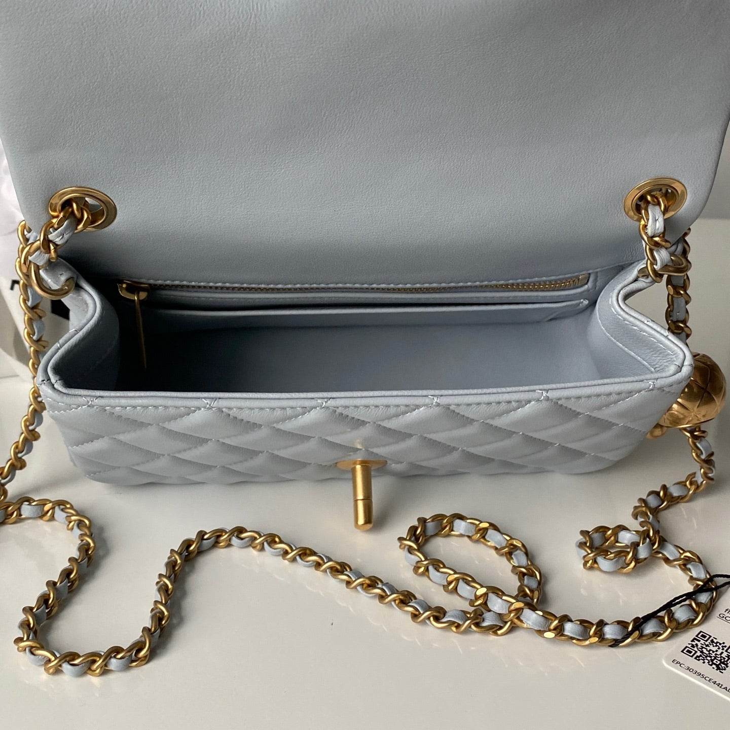 Chanel 25 Rectangular Pearl Crush Bag 20cm Light Blue Lambskin 324819