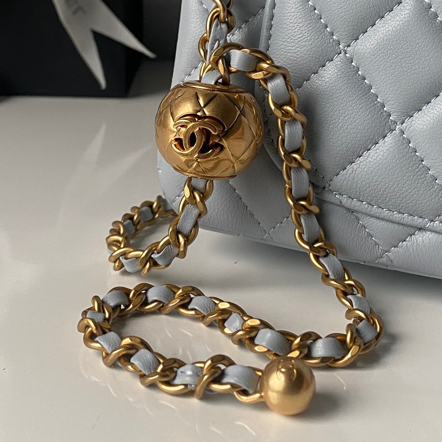 Chanel 25 Rectangular Pearl Crush Bag 20cm Light Blue Lambskin 324819