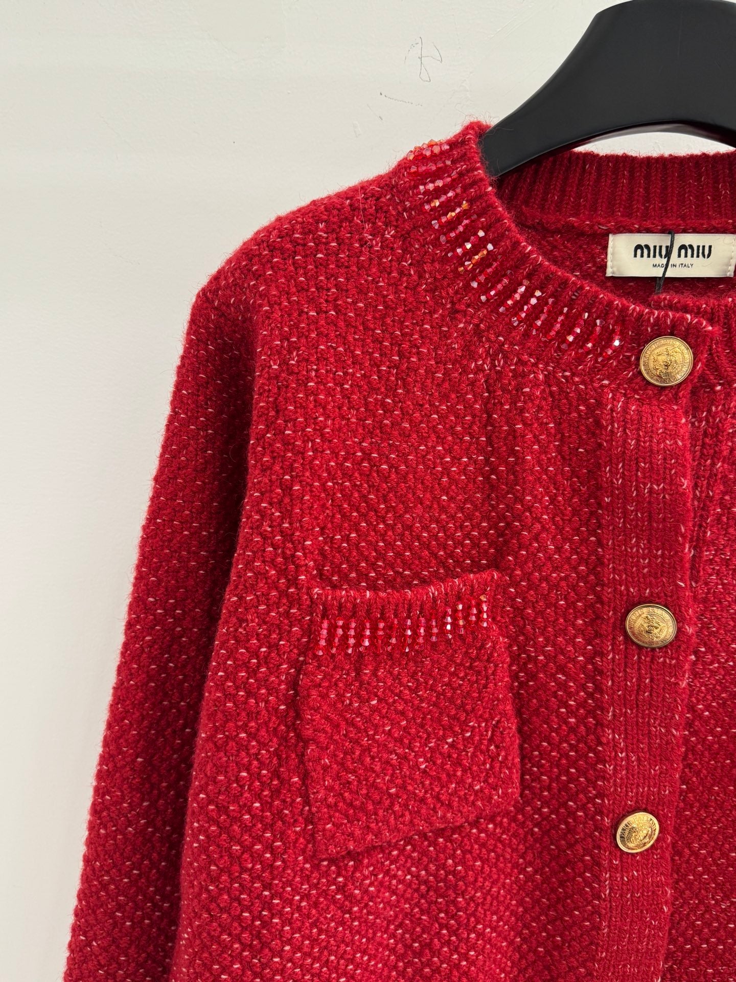 Miumiu 2025 Round Neck Cardigan Red Wool 656467