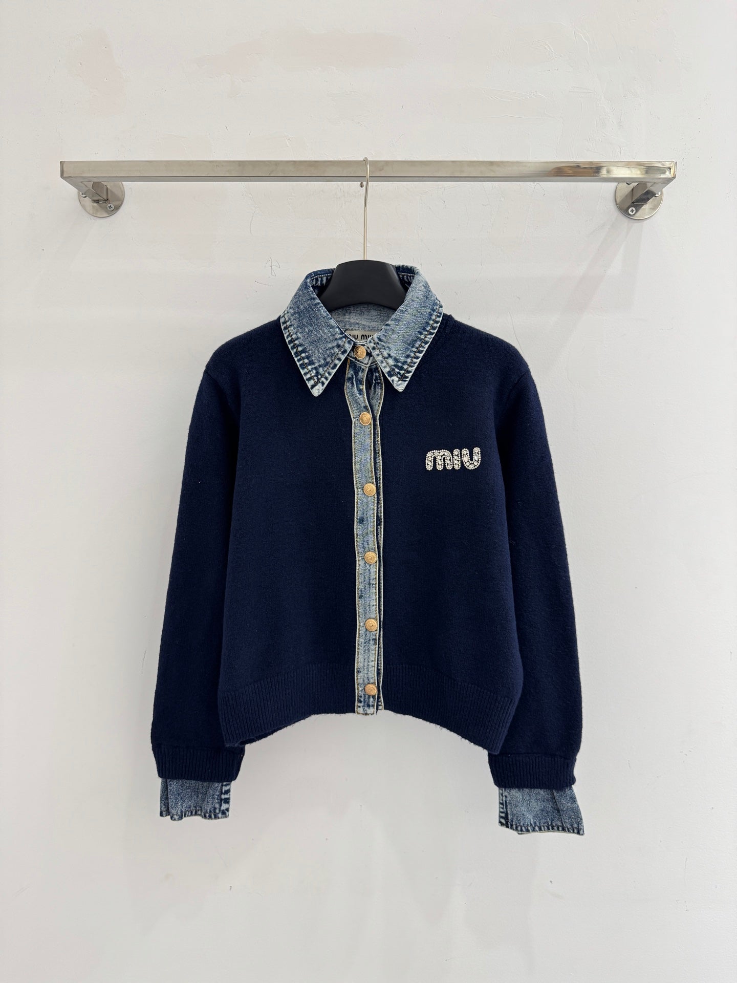 Miumiu 2025 Cardigan with Denim Collar Wool Cashmere