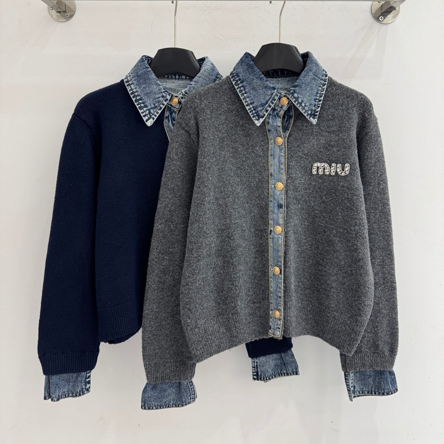 Miumiu 2025 Cardigan with Denim Collar Wool Cashmere