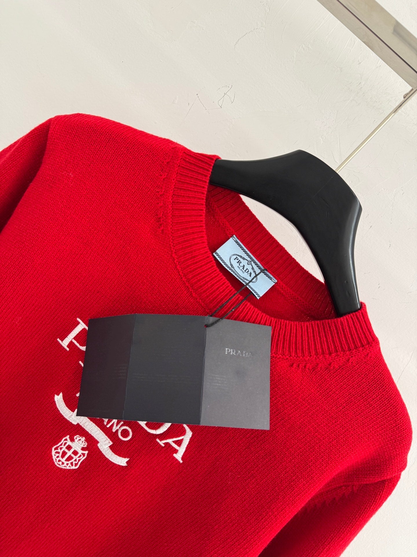 Prada 2025 Long-Sleeved Knit Sweater Dark Blue and Red Wool