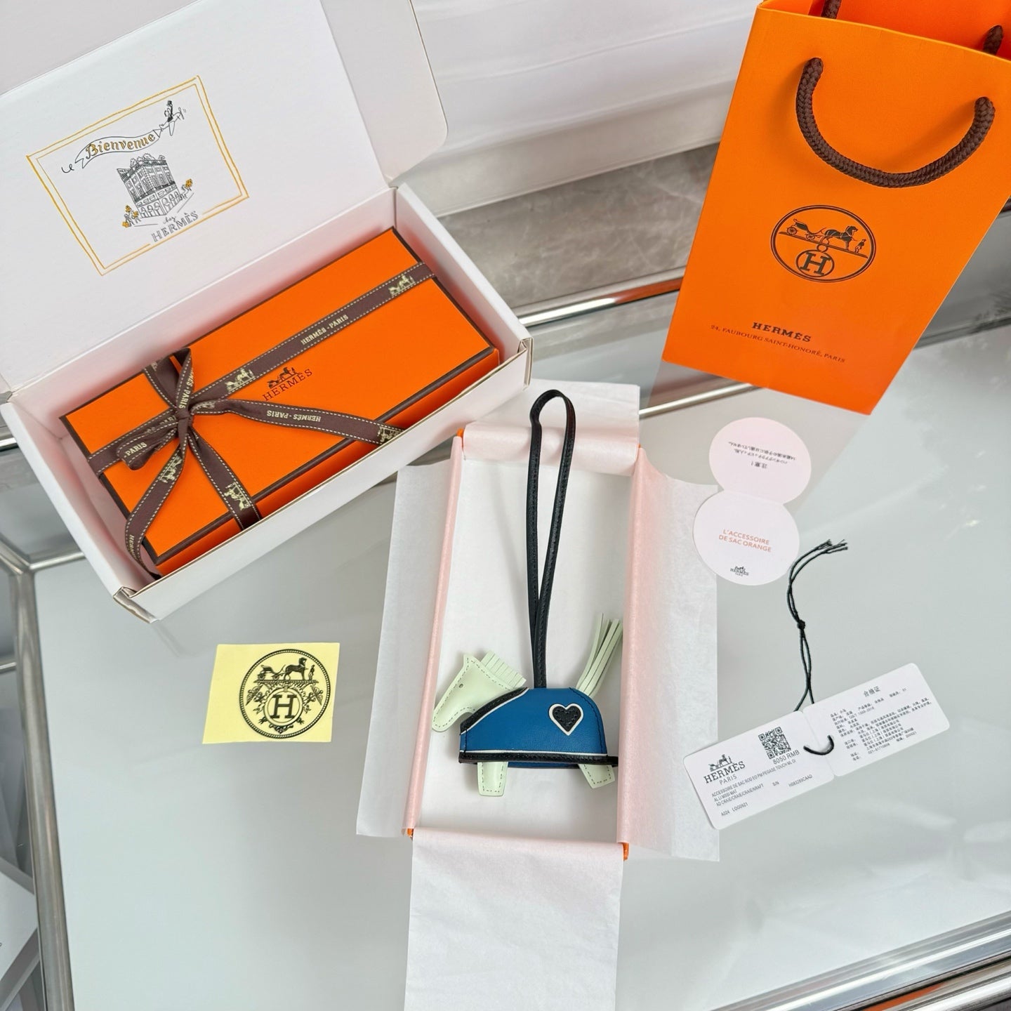 HM Rodeo Robeo Heart PM Charm White mix Blue Lambskin