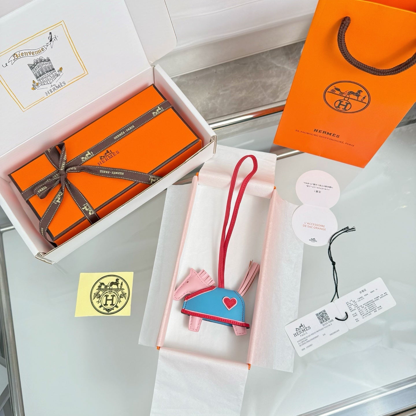 HM Rodeo Robeo Heart PM Charm Pink mix Blue Lambskin