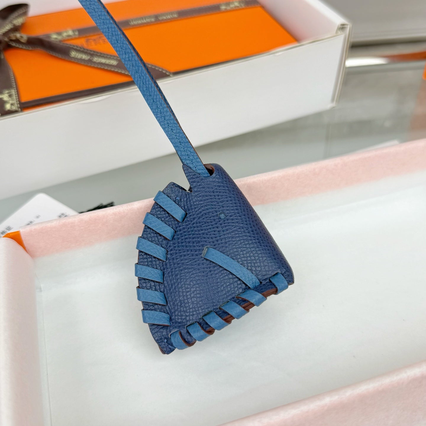 HM Horse Head Charm Blue Calfskin