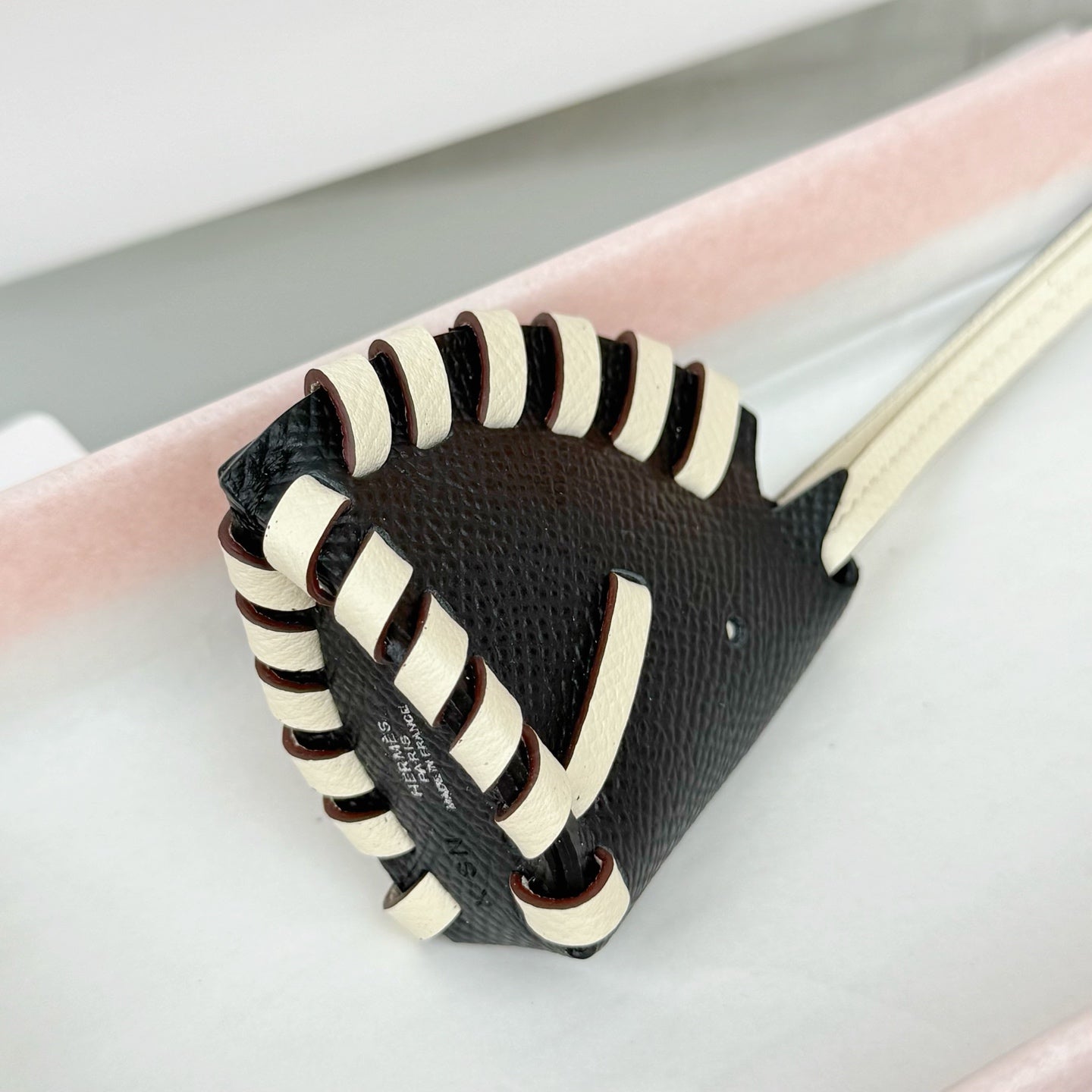 HM Horse Head Charm Black White Calfskin