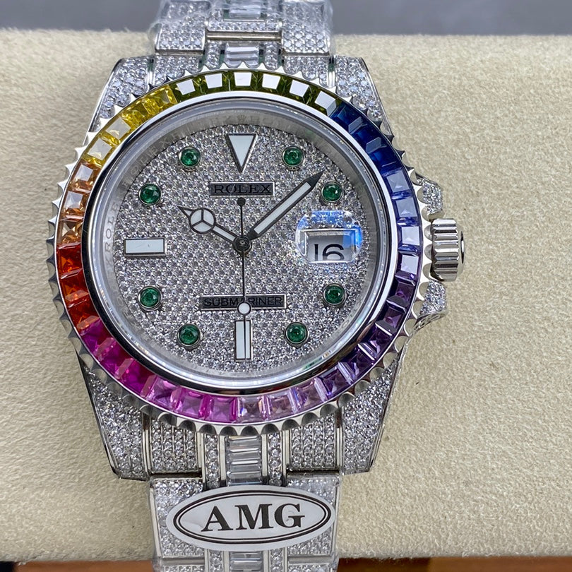 Rolex Submariner Date Rainbow Green Full Diamond