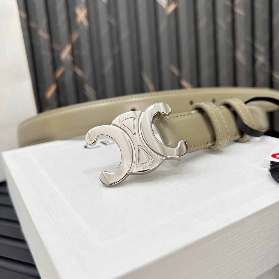 CEL Triomphe Belt 25mm Etoupe Silver Calfskin 176297