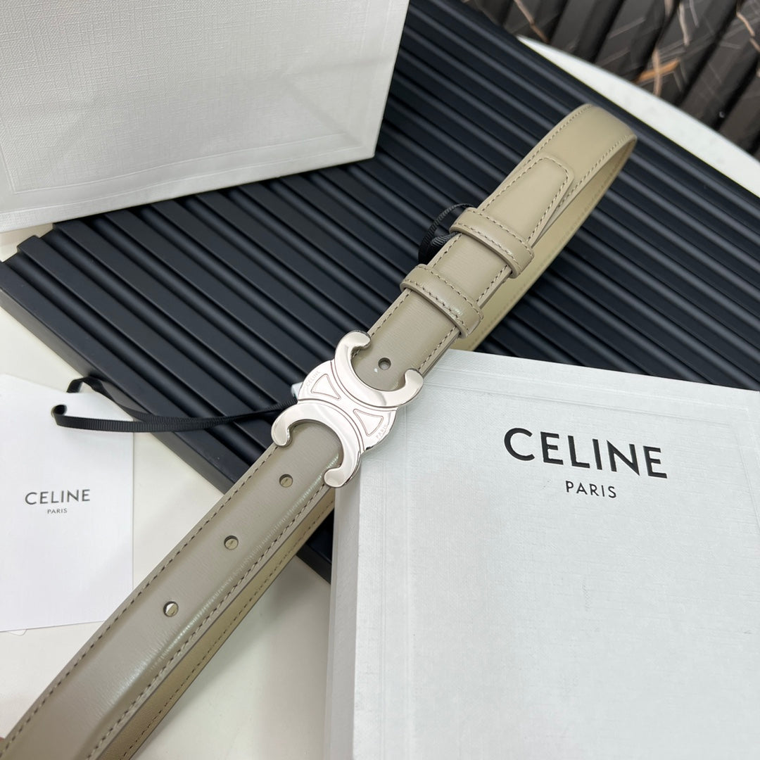 CL TRIOMPHE 25 MM BELT IN OLIVE GREEN CALFSKIN SILVER HARDWARE