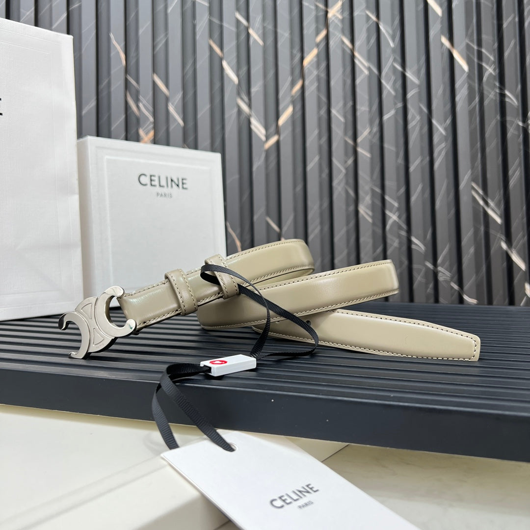 CEL Triomphe Belt 25mm Etoupe Silver Calfskin 176297