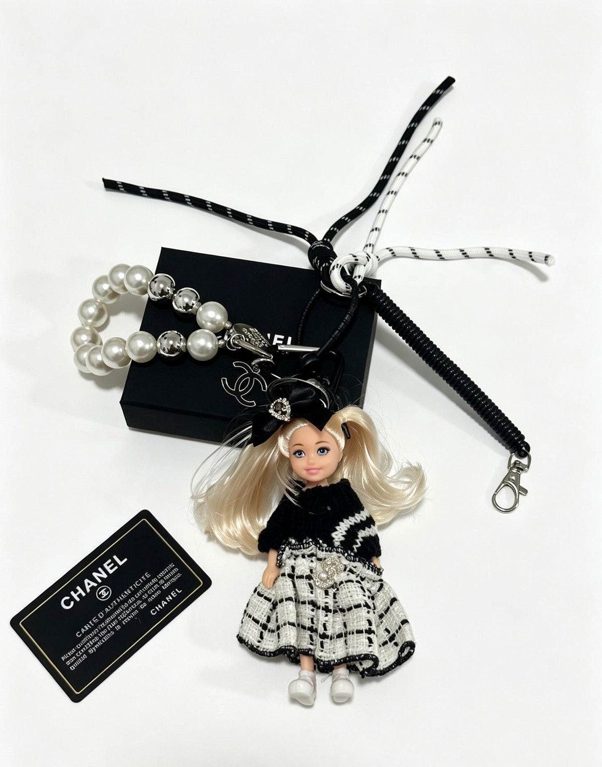 Chanel Black White Pearls Doll Charm
